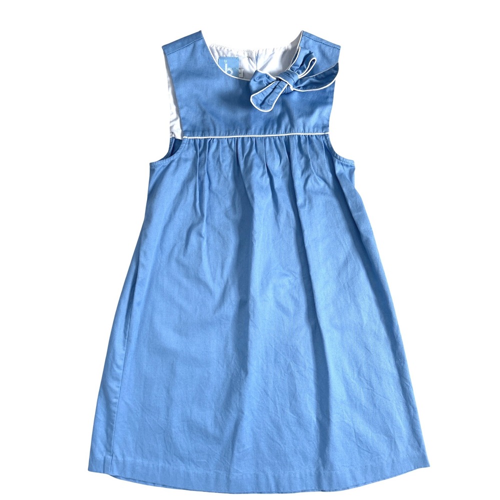 Bella Bliss Girls Blue Lightweight Corduroy Bow Dress‎ Sleeveless Cotton Size 7